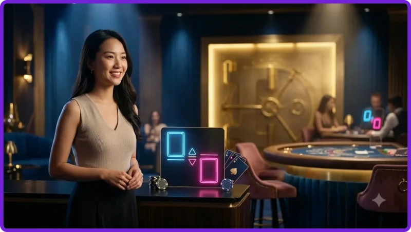 Ảnh minh họa khái niệm Mini Trên Dưới với bảng game digital phát sáng hai vùng trên dưới