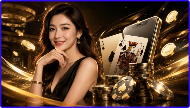 Bàn chơi Blackjack với bài của người chơi và nhà cái, thể hiện sự đối đầu chiến thuật trong game bài kinh điển.