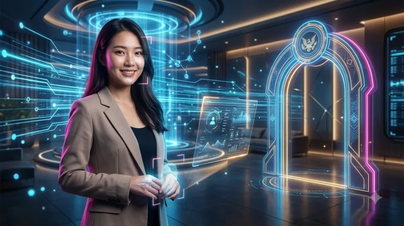 Người dùng truy cập trang chính thức WIN79 trên màn hình holographic an toàn